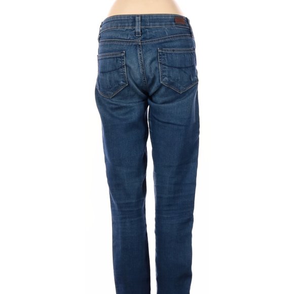 Paige Jeans Blue Whiskering Flared Leg Cut Mid Rise Waist Sz 25 #436 - Picture 3 of 4